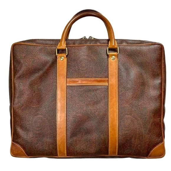 Etro Brown and Tan Leather Briefcase